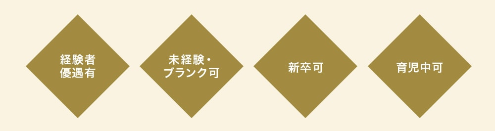 経験者優遇有 未経験・ブランク可 新卒可 育児中可